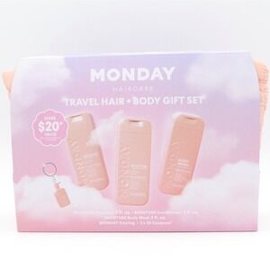 Monday Travel Hair + Body Set Shampoo Conditioner Body Wash Travel Bag Keychain